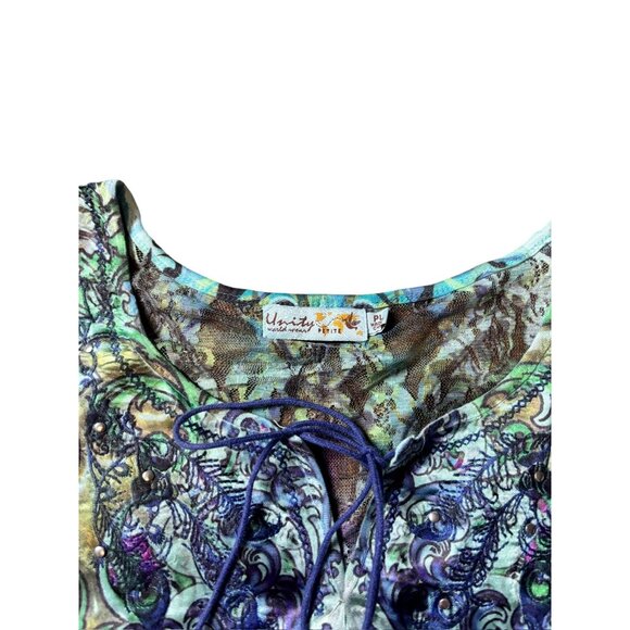 Unity World Wear Women's Blue & Green Top - Picture 4 of 7